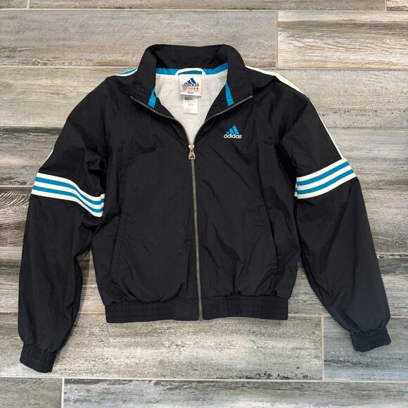 Adidas Vintage Windbreaker Bomber Jacket Black Zip Up Abstract Pattern Casual S - Picture 5 of 9